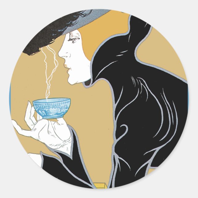Sticker Rond Thé Boisson Art Nouveau Lady (Devant)