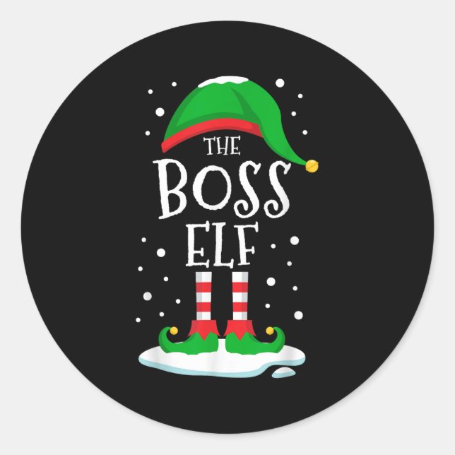 Sticker Rond The Boss Elf Christmas Family Matching Xmas Group  (Devant)