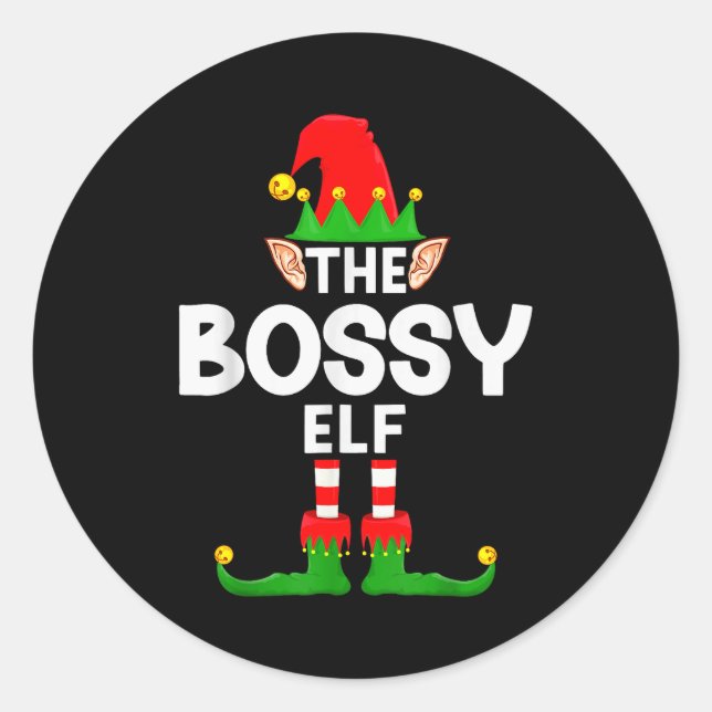 Sticker Rond The Bossy Elf Family Christmas Pajama Party  (Devant)