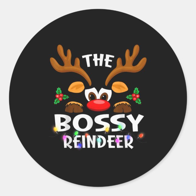 Sticker Rond The Bossy Reindeer Christmas Men Women  (Devant)