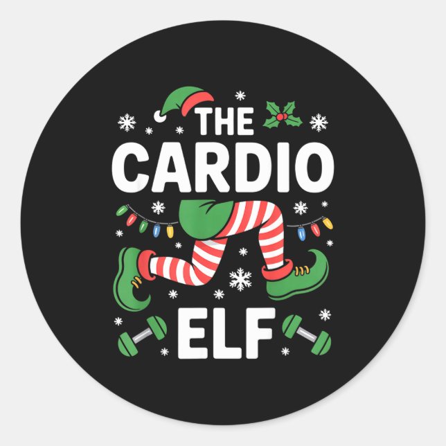 Sticker Rond The Cardio Elf Funny Fitness Christmas Gym Workout (Devant)