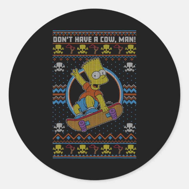 Sticker Rond The Christmas Bart Don't Have A Cow Ugly Sweater  (Devant)