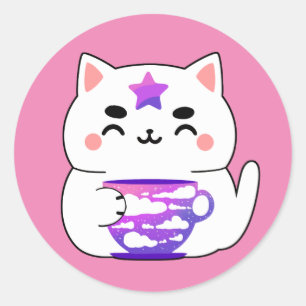 Sticker Rond Thé de chat Galaxy