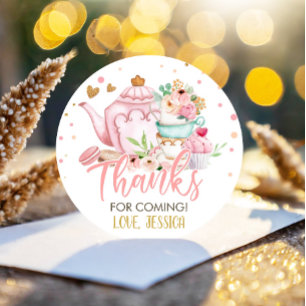 Sticker Rond Thé de fête pour deux fleurs roses brasser Anniver