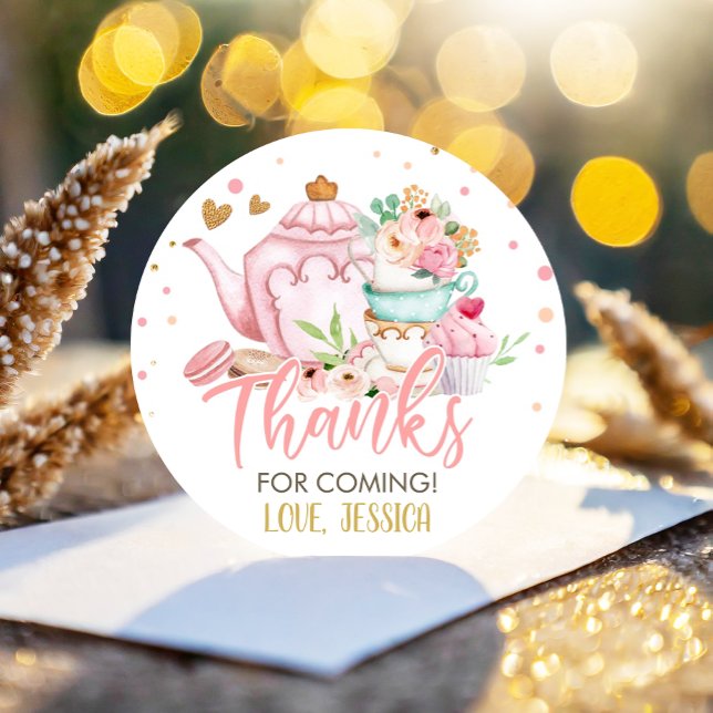 Sticker Rond Thé de fête pour deux fleurs roses brasser Anniver (Créateur téléchargé)