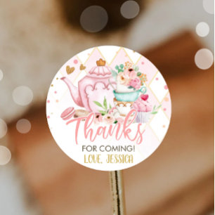 Sticker Rond Thé de fête pour deux fleurs roses brasser Anniver