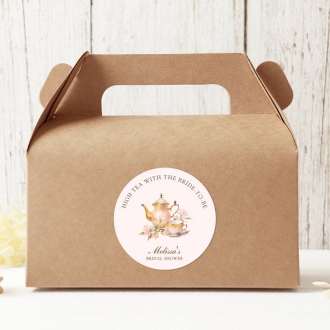 Sticker Rond Thé de l'après-midi Rose Pastel Or Fête de Mariage (Créateur téléchargé)