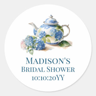 Sticker Rond Thé de mariage aux hortensias bleus