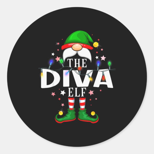 Sticker Rond The Diva Elf Christmas Family Pajama Party  (Devant)