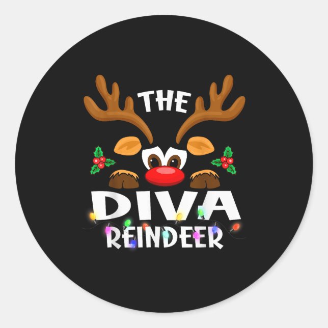 Sticker Rond The Diva Reindeer Christmas Men Women  (Devant)