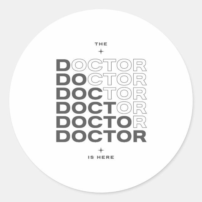 Sticker Rond The Doctor Is Here Minimal Text Design (Devant)