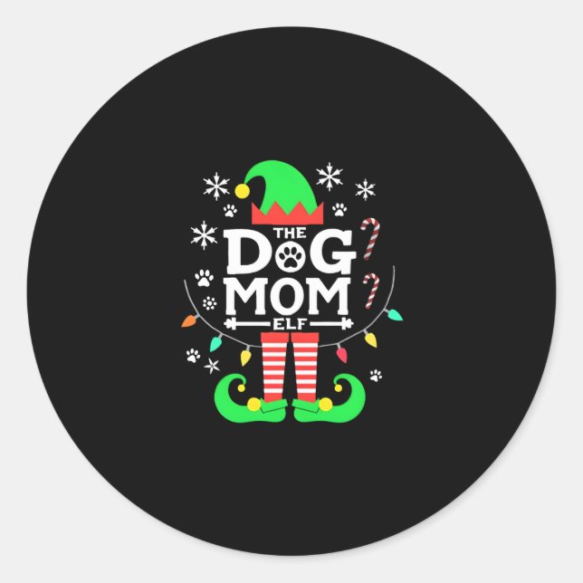 Sticker Rond The Dog Mom Elf Xmas Funny Dogs lover Christmas Do (Devant)