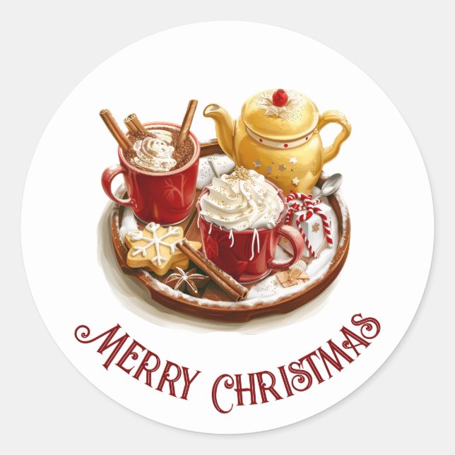 Sticker Rond Thé d'or festif, avec Choco chaud, Noël (Devant)
