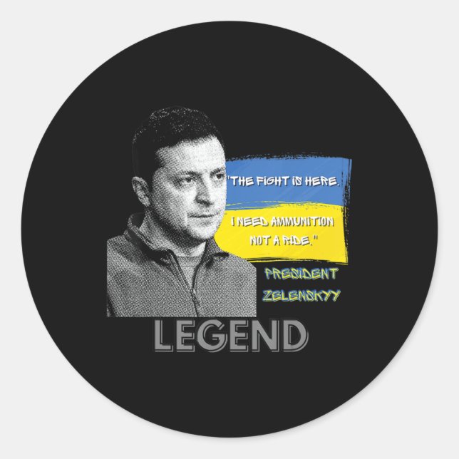 Sticker Rond The Fight Is Here Ukraine President Zelensky Legen (Devant)