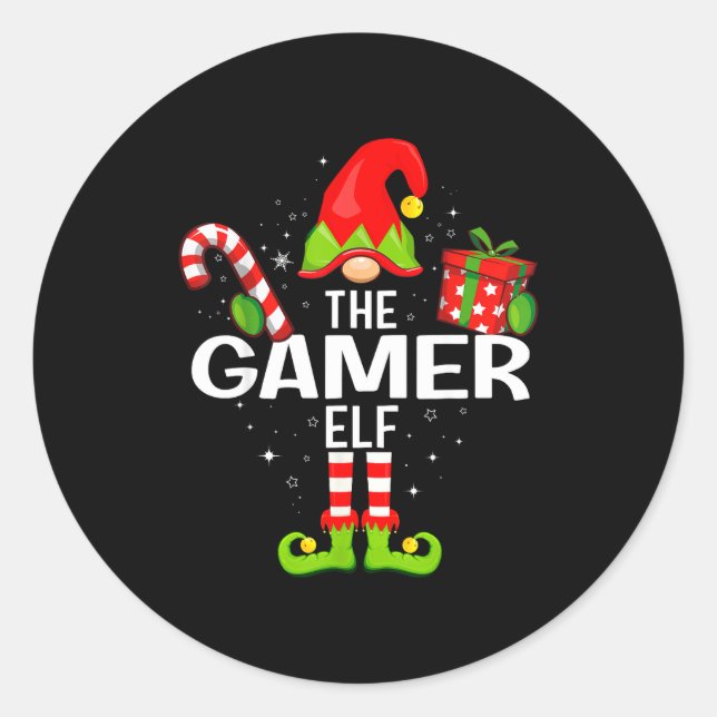 Sticker Rond The Gamer Elf Family Christmas Pajama Xmas  (Devant)