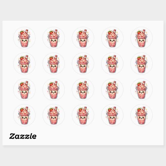 Sticker Rond Thé glacé à la fraise (Feuille)