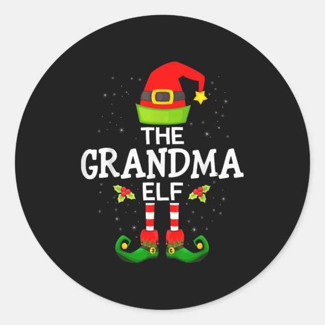 Sticker Rond The Grandma Elf Christmas Family Matching Pajama  (Devant)