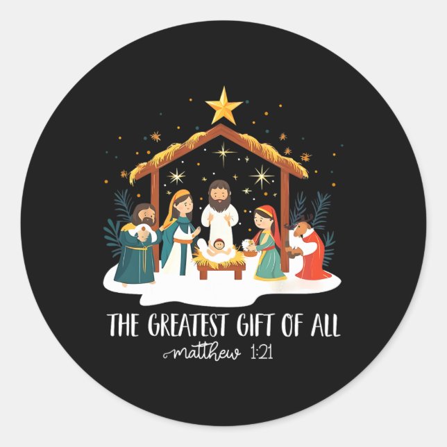 Sticker Rond The Greatest For All Christmas Nativity Jesus Chri (Devant)