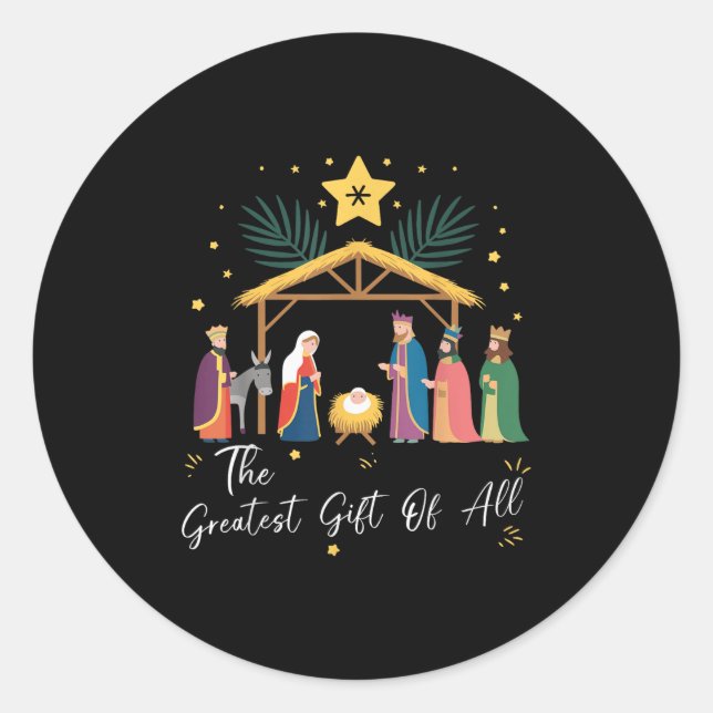 Sticker Rond The Greatest Gift For All Christmas Nativity Jesus (Devant)