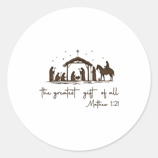 Sticker Rond The Greatest Gift For All Christmas Nativity Jesus (Devant)