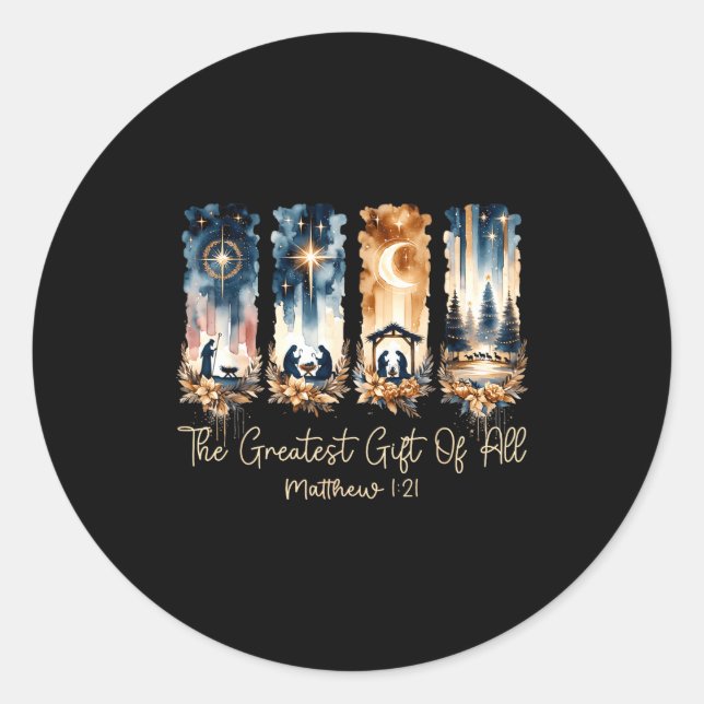 Sticker Rond The Greatest Gift For All Christmas Nativity Jesus (Devant)