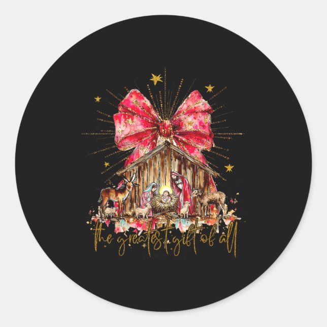 Sticker Rond The Greatest Gift For All Christmas Nativity Jesus (Devant)