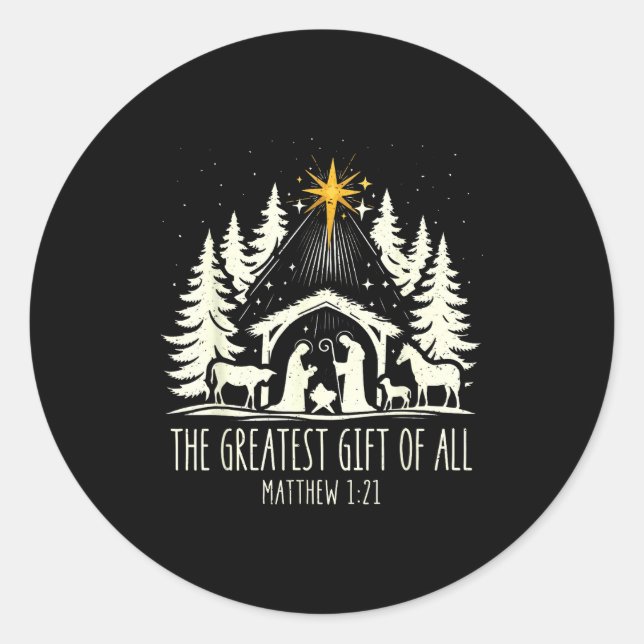 Sticker Rond The Greatest Gift For All Christmas Nativity Jesus (Devant)