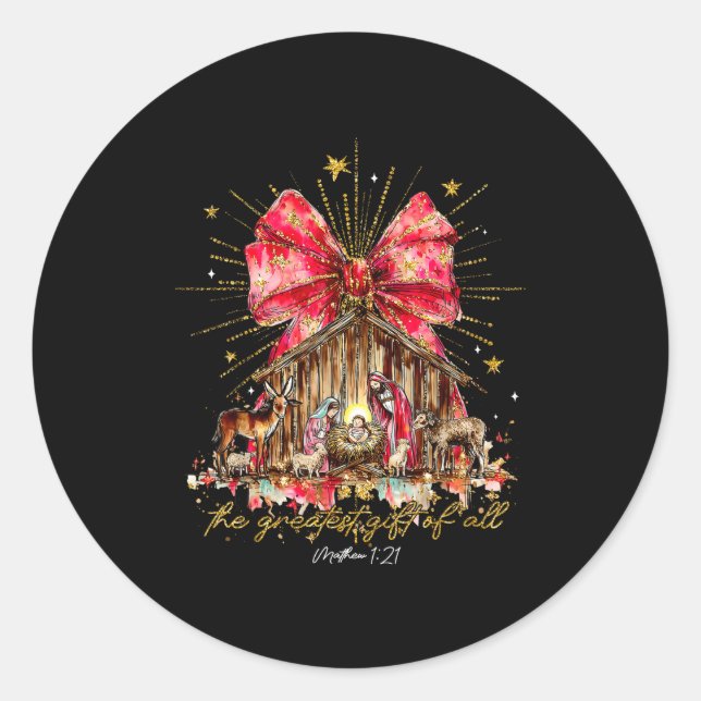 Sticker Rond The Greatest Gift Of All Jesus Christian Holiday C (Devant)