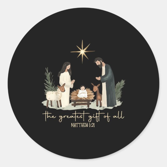 Sticker Rond The Greatest Gift Of All Jesus Christian Holiday C (Devant)
