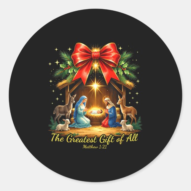 Sticker Rond The Greatest Gift Of All Nativity Christian Christ (Devant)