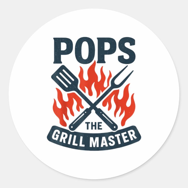 Sticker Rond The Grill Master Bbq Father's Day Grandpa Grilling (Devant)