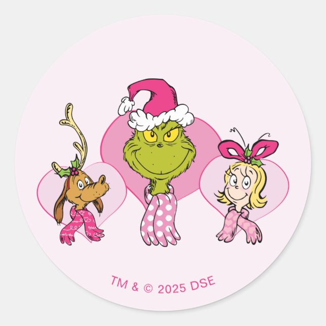 Sticker Rond The Grinch Crew in Pink Valentine's Portrait (Devant)