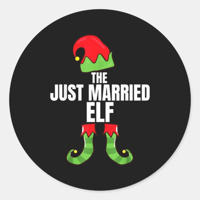 Sticker Rond The Just Married Elf Matching Family Christmas Gro (Devant)