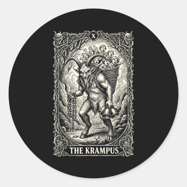 Sticker Rond The Krampus Tarot Card Goth Witchy Black Pajamas C (Devant)