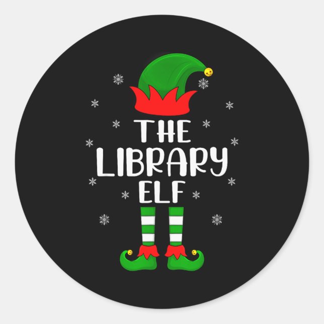 Sticker Rond The Library Elf Christmas Party Matching Family Xm (Devant)