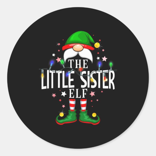 Sticker Rond The Little Sister Elf Christmas Family Pajama Part (Devant)