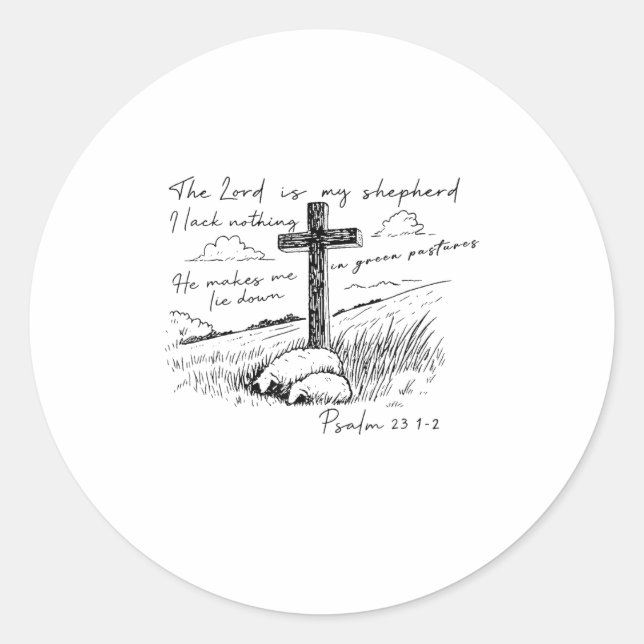 Sticker Rond The Lord Is My Shepherd Psalm 23 Cross Meadow  (Devant)