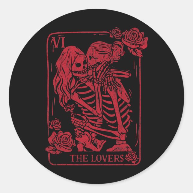 Sticker Rond The Lovers Tarot Card Kissing Lesbian Soul Sisters (Devant)