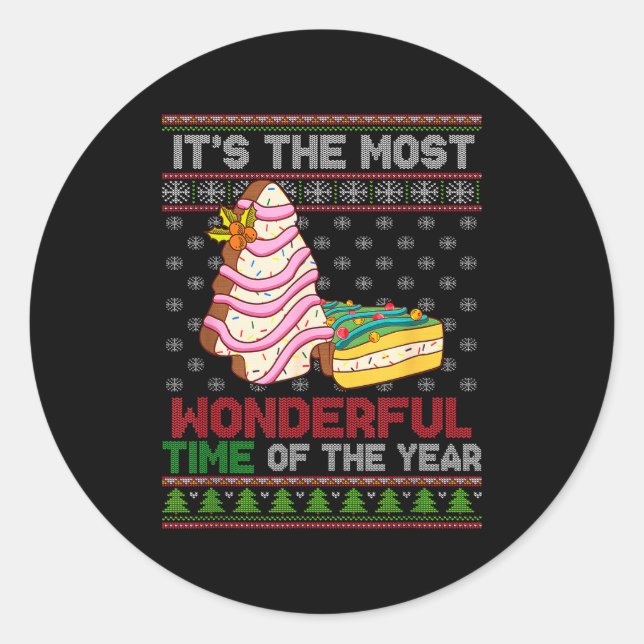 Sticker Rond The Most Wonderful Time Of The Year Christmas Tree (Devant)