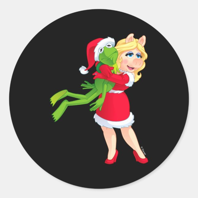 Sticker Rond The Muppets Kermit Miss Ggy Christmas  (Devant)