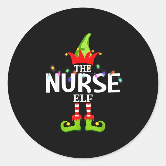 Sticker Rond The Nurse Elf Christmas Matching Pajamas  (Devant)
