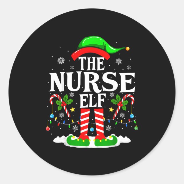 Sticker Rond The Nurse Elf Christmas Nursing Funny Rn Christmas (Devant)