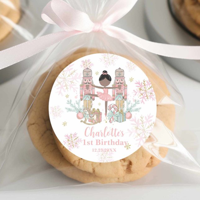 Sticker Rond The Nutcracker Ballet Blush Pink 1st Birthday (Créateur téléchargé)