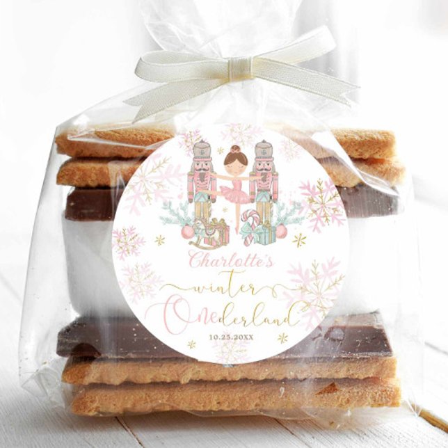 Sticker Rond The Nutcracker Ballet Blush Pink Winter Onederland (Créateur téléchargé)