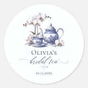 Sticker Rond Thé Orchidée Blanche Toile Bleue de Hampton pour u