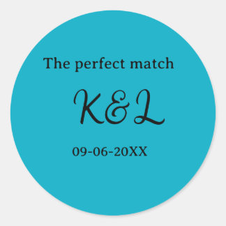 Sticker Rond The perfect match couple name letter date blue sim