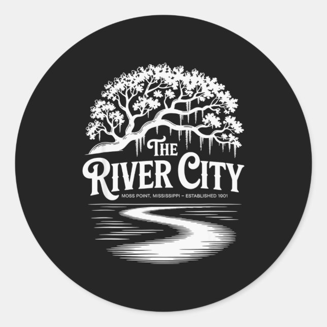 Sticker Rond The River City Moss Int Live Oak Est. 1901  (Devant)