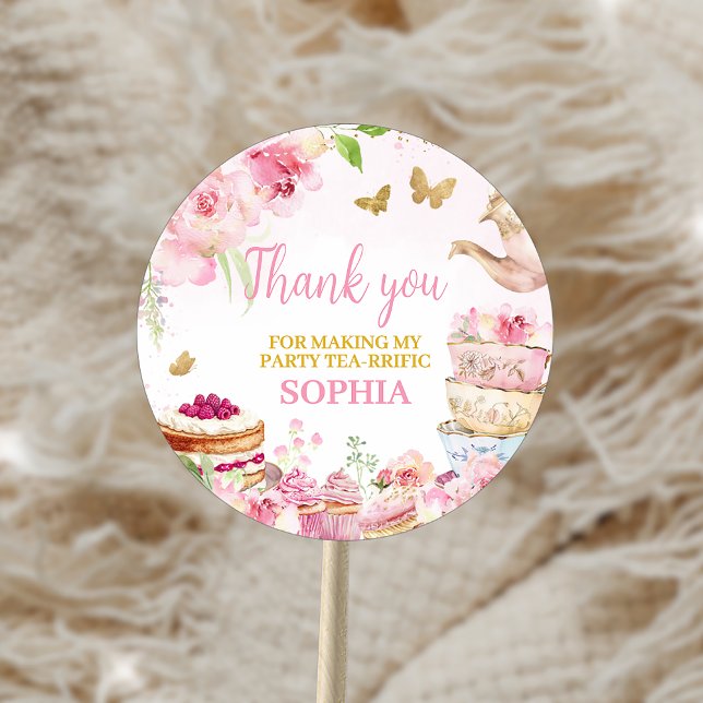 Sticker Rond Thé Rose Or Floral Par Thé Fête Anniversaire (Pink Gold Floral Tea Par-Tea Birthday Party Sticker
)