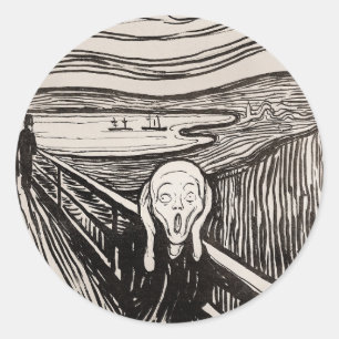 Sticker Rond The Scream (1895) Edvard Munch Woodcut Art