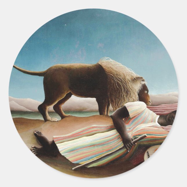Sticker Rond "The Sleeping Gypsy" de Rousseau (1897) (Devant)